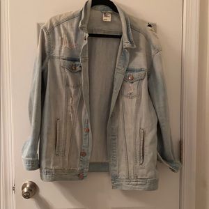 H&M- oversized distressed denim jacket size 6